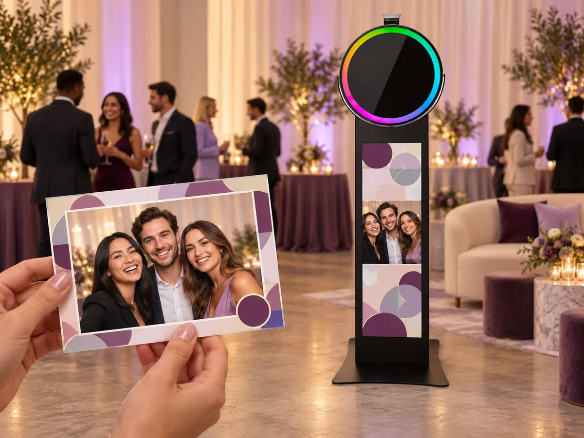 Illustrative sample photo keepsake with a coordinated pattern on a Posh Pro signage display