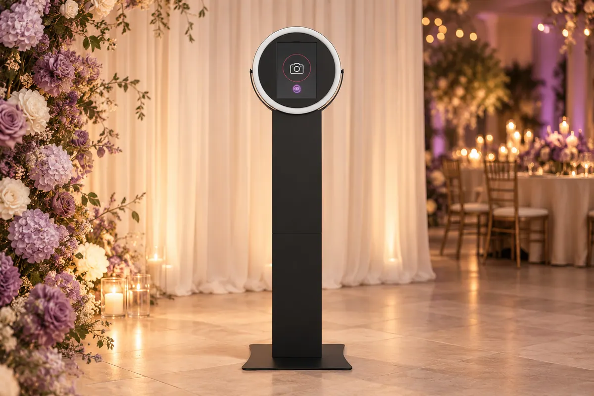 Helio Sport photo booth in an illustrative reception setting